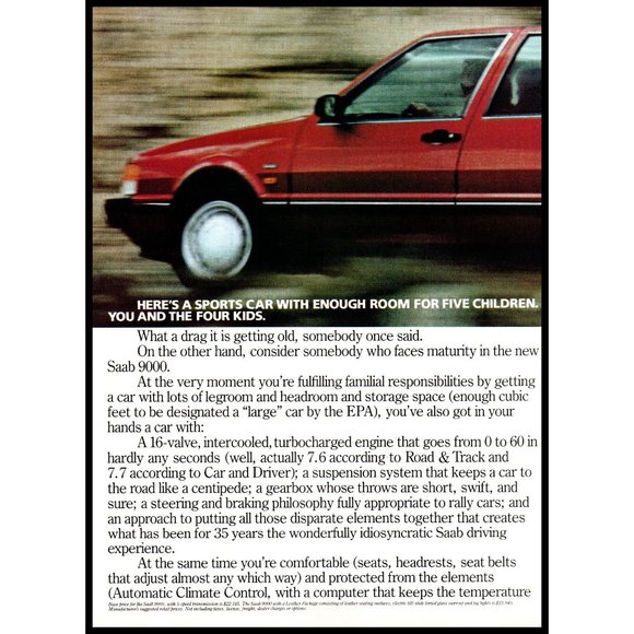 1986 Saab 9000 Sports Sedan 2 Page Vintage Print Ad Time Lapse Highway Wall Art - Picture 2 of 3